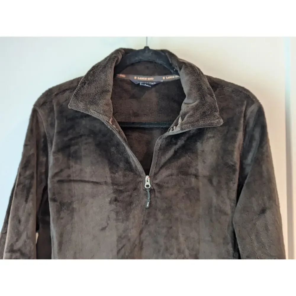 Lands End Girls Large 14-16 Brown Pullover 1/4 Zip Polar Fleece Jacket Casual